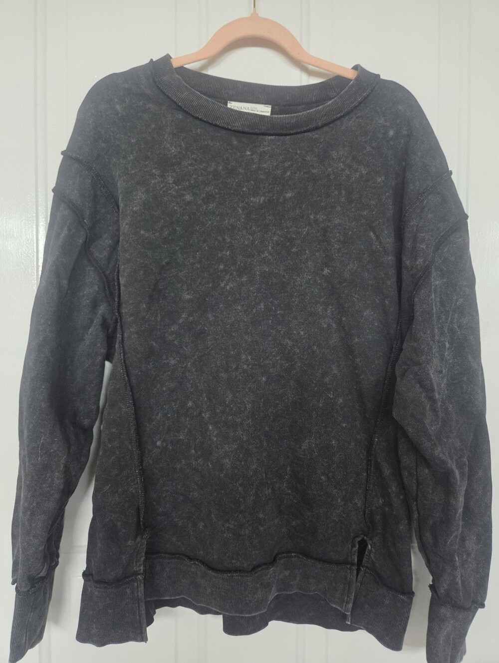 Zenana L/XL Washed Black TRENDY Crewneck Sweatshirt